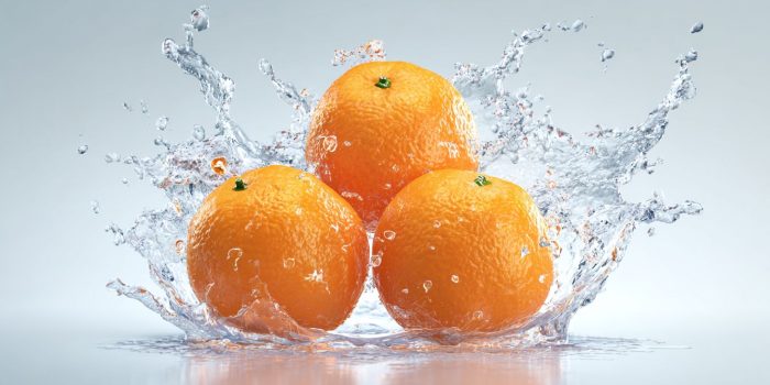 AI提示词_三颗新鲜的济州橘子在半空中漂浮，周围有透明的水花四散_chatgpt在线网页版官网缩略图