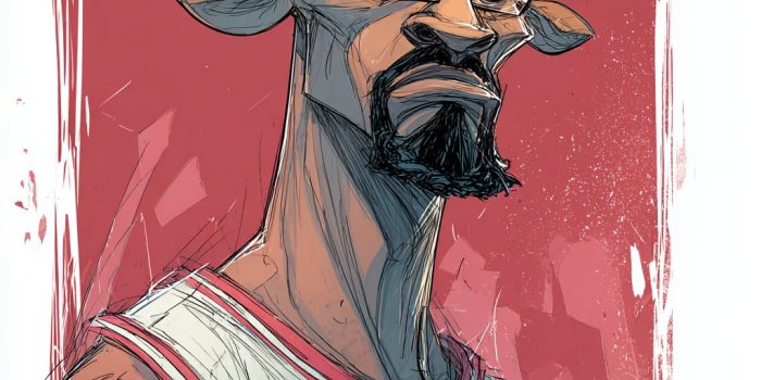 ChatGPT提示词_创作一个受沃尔特·迪士尼启发的漫画角色，是一个穿着芝加哥公牛队球衣的篮球运动员，头部是牛的形象，主要色彩为白色、黑色和红色_chatgpt购买缩略图