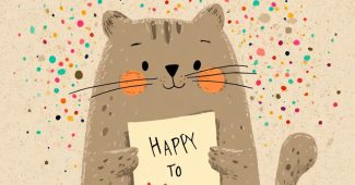 ChatGPT提示词_一只可爱的卡通猫微笑着手持写有“祝你生日快乐”的便条，背景中绽放出活力四射的五彩纸屑_chatgpt账号购买缩略图