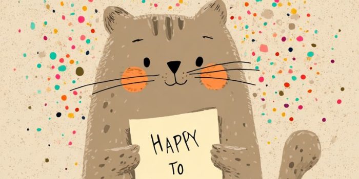 ChatGPT提示词_一只可爱的卡通猫微笑着手持写有“祝你生日快乐”的便条，背景中绽放出活力四射的五彩纸屑_chatgpt账号购买缩略图