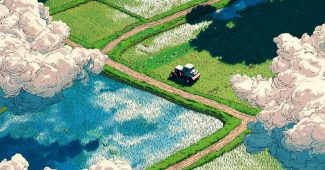 ChatGPT提示词_夏季的绿稻田上空俯瞰，能看到一辆拖拉机在云间的小路上行驶，投下长长的阴影，生动的蓝天增添了场景深度_chatgpt账号登录缩略图