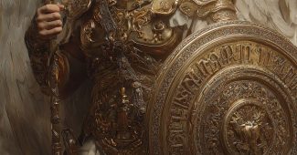 ChatGPT_AI提示词_圣米迦尔天使的写实肖像，身穿华丽的罗马军团盔甲，双翼收拢，手持金盾和银矛，展现出英雄气概_人工智能chatgpt5.0缩略图