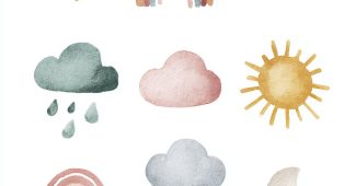ChatGPT提示词_儿童天气图标的向量图，采用柔和的色彩和简单的形状缩略图