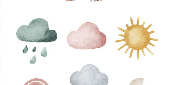ChatGPT提示词_儿童天气图标的向量图，采用柔和的色彩和简单的形状缩略图