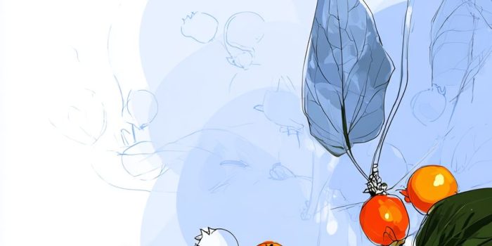 ChatGPT提示词_简约风格的背景设计，包含绿色叶子和橙色小柿子_chatgpt购买token缩略图