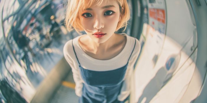 ChatGPT提示词_一位年轻的韩国金色短发女性展现鱼眼效果_chatgpt购买token缩略图