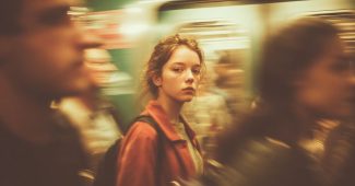 ChatGPT_AI提示词_一个年轻女孩静静站在拥挤的地铁中，周围的乘客模糊不清，传递出孤独与美感_chatgpt帐号缩略图