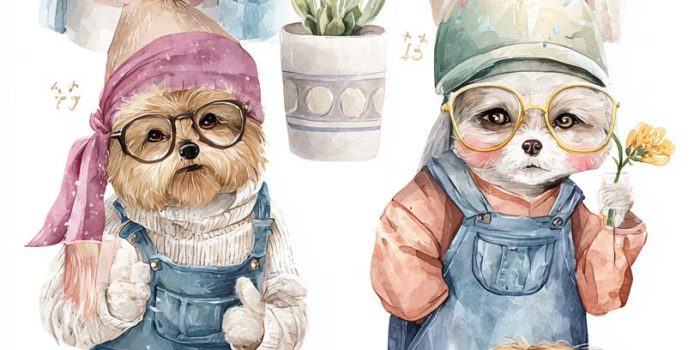 ChatGPT_AI提示词_水彩风格的宠物网红系列展示了穿着时尚、戴着墨镜和小相机的宠物_chatgpt会员有什么功能缩略图