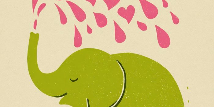 ChatGPT提示词_设计一个淡绿大象从长鼻子中给自己浇水，水滴是心形和粉色的，背景是米色的_chatgpt5.1缩略图