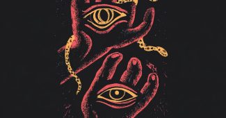 ChatGPT提示词_黑色背景上，两个手、眼睛和蛇的简约插画艺术_chatgpt会员账号缩略图