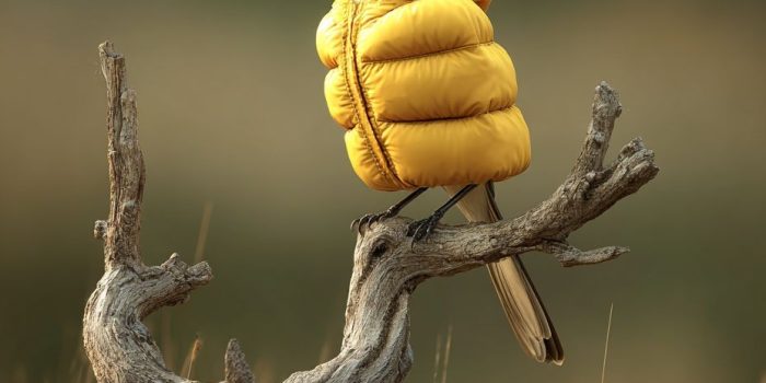 AI提示词_一只穿着充气黄色羽绒服的鸟栖息在干树枝上_chatgpt会员怎么购买缩略图