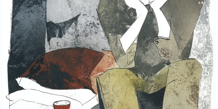 ChatGPT提示词_一个灰色的房间里有一个空桌子和一张简单的床，一个紧张的灰衣男性正在注视着地板上的棋盘_chatgpt官网中文缩略图