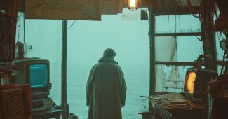 ChatGPT_AI提示词_一个穿着长风衣的人站在一个破旧的灯塔内部，周围有锈蚀的机械和航海图_chatgpt注册教程缩略图