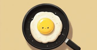 ChatGPT_AI提示词_可爱的煎蛋插画，黑色平底锅中简单干净的背景_chatgpt注册方法缩略图