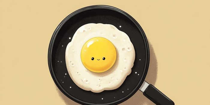 ChatGPT_AI提示词_可爱的煎蛋插画，黑色平底锅中简单干净的背景_chatgpt注册方法缩略图