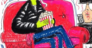 ChatGPT提示词_一个柠檬主题的外星人，柠檬形状的头，霓虹黄色的皮肤，边看电视边吃柠檬形状的爆米花_chatgpt购买api缩略图