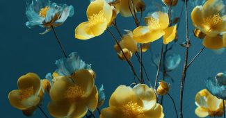 AI提示词_优雅的乌克兰风格极简抽象画，背景为蓝色，上面有黄色和蓝色的花_chatgpt会员共享多少钱缩略图