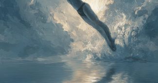 ChatGPT提示词_潜水员在平静水面上空飞行，夕阳下身姿优雅_chatgpt注册教程缩略图