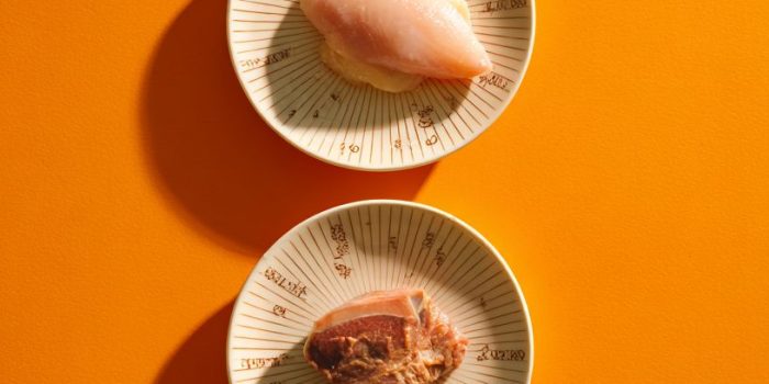 AI提示词_四个独立的白色陶瓷盘子垂直排列，分别放置鸡蛋、生鸡胸肉、生鸭胸肉和生猪里脊_chatgpt帐号缩略图