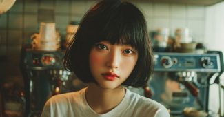 ChatGPT提示词_一位18岁日本女孩在咖啡馆柜台前的时尚肖像缩略图