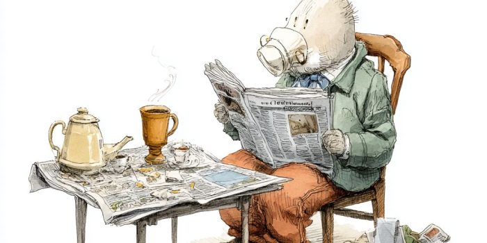 ChatGPT提示词_兔先生正在喝咖啡、吃早餐和看报纸_chatgpt会员共享缩略图