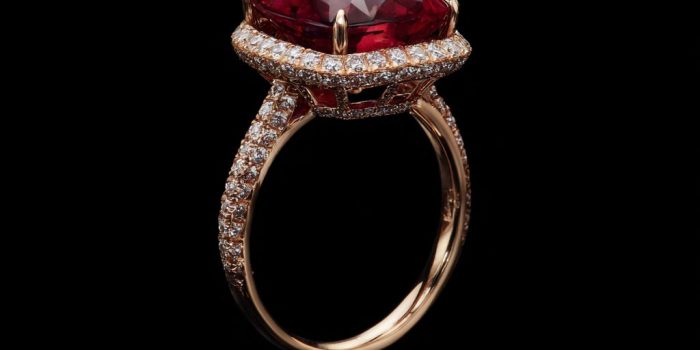 ChatGPT_AI提示词_一枚10克拉红宝石女士戒指，18K金，钻石光环，微镶钻石带_gpt会员价格缩略图