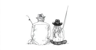 AI提示词_祖孙俩坐在一起，爷爷在钓鱼的插画_chatgpt5.1 科研级缩略图