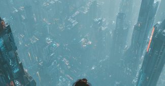 ChatGPT_AI提示词_女性站在摩天大楼上俯瞰未来城市_chatgpt帐号缩略图