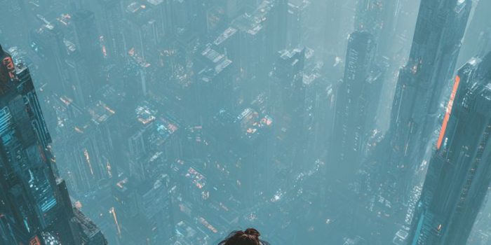 ChatGPT_AI提示词_女性站在摩天大楼上俯瞰未来城市_chatgpt帐号缩略图