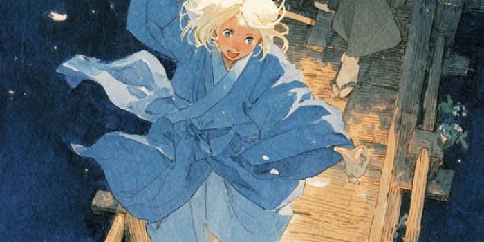 ChatGPT_AI提示词_一位日本尼姑在夜晚的木桥上挥舞长刀，金发武士女孩跳跃躲避_gpt会员怎么开缩略图