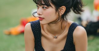 ChatGPT提示词_一位25岁东亚女性在户外自然光下，穿着海军蓝无袖上衣和军绿色高腰休闲裤，微微前倾，手持白毛巾展现出温柔害羞的神情_chatgpt中文版电脑版缩略图