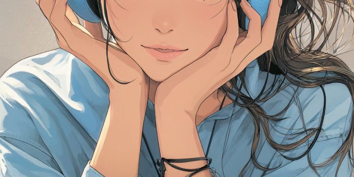 ChatGPT提示词_一位20多岁时尚女性戴着蓝黑色耳机，放松地面对镜头，神情投入于音乐，享受她最喜欢的歌曲_chatgptplus怎么订阅缩略图