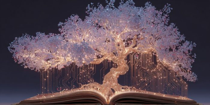 ChatGPT_AI提示词_一本展示知识之树的书，象征传统智慧与现代科技的融合_gpt会员价格缩略图