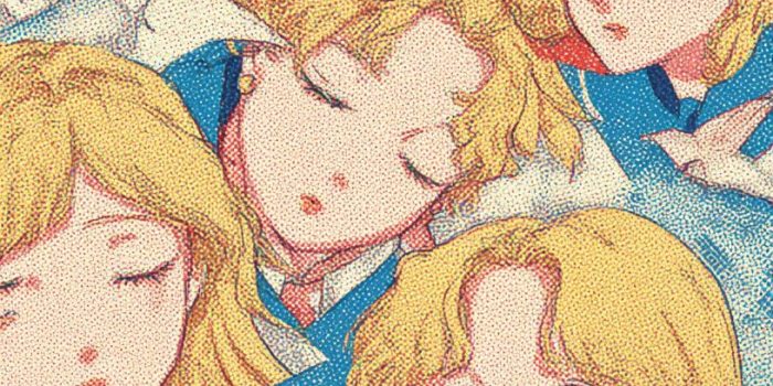 ChatGPT提示词_描绘了一位金发女孩穿着水手学校制服的数字插图，背景为纹理蓝色，呈现多种可爱表情，周围环绕着飞翔的白鸽_chatgpt会员充值缩略图