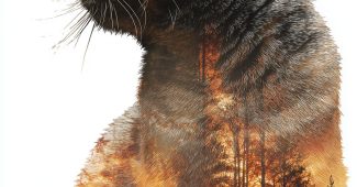 ChatGPT提示词_一幅猫与森林和日落的双重曝光作品_chatgpt免费版缩略图