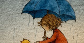 ChatGPT_AI提示词_一个女孩在雨中用蓝色雨伞庇护一只黄色的猫_gpt会员多少钱一个月缩略图