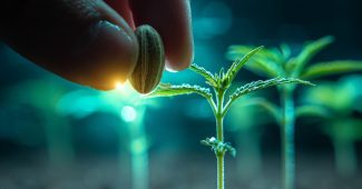 ChatGPT_AI提示词_手中握着发光的绿色大麻种子悬浮在黑色土壤上_chatgpt充值缩略图