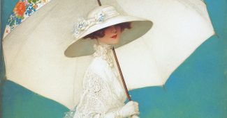 ChatGPT提示词_1913年4月15日的《时尚》杂志封面展示了一位穿着蕾丝白色裙子并持撑白伞的女性缩略图