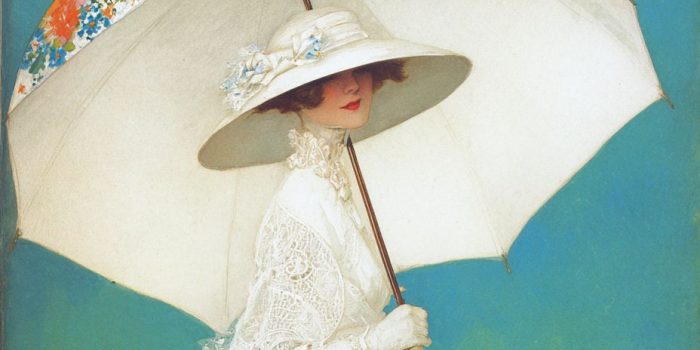 ChatGPT提示词_1913年4月15日的《时尚》杂志封面展示了一位穿着蕾丝白色裙子并持撑白伞的女性缩略图