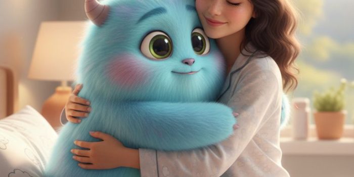 AI提示词_我和一个可爱的毛茸茸的卡通怪物坐在床上_chatgpt5.0新增功能缩略图