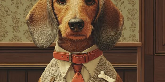 ChatGPT_AI提示词_一只长毛的腊肠犬穿着西部警长服装，悠闲地在酒吧里喝威士忌_chatgpt5.0官网中文版缩略图