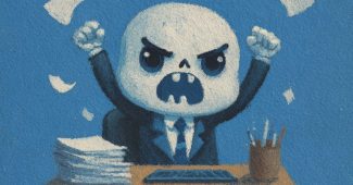 AI提示词_一只可爱的骷髅在办公室愤怒地扔东西_chatgpt.com官网缩略图