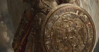 ChatGPT_AI提示词_圣迈克尔大天使的肖像，身穿华丽的金色罗马军团盔甲，展现出强健的肌肉和保护的目光_chatgpt官网中文版4.0缩略图