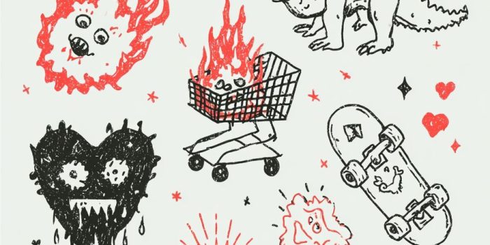 ChatGPT_AI提示词_设计一个黑红色的涂鸦风格纹身图案，包含流星、恐龙、带心形的创可贴等元素_chatgpt充值问题缩略图