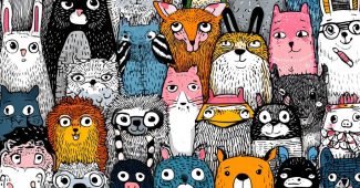 ChatGPT_AI提示词_五彩缤纷的动物脸谱涂鸦艺术展示了多样的可爱生物_chatgpt会员多少钱一年缩略图