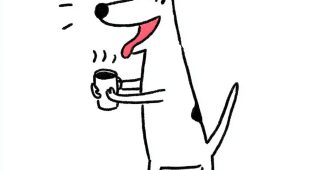 ChatGPT提示词_一只狗开心地依偎着咖啡杯_chatgpt中文版免费下载缩略图