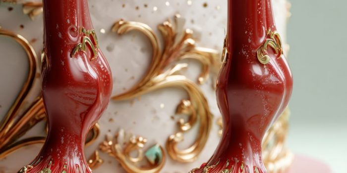 ChatGPT_AI提示词_一只华丽的红色马腿和蹄子支撑着一款装饰华丽的传统毕业蛋糕_买gpt会员缩略图