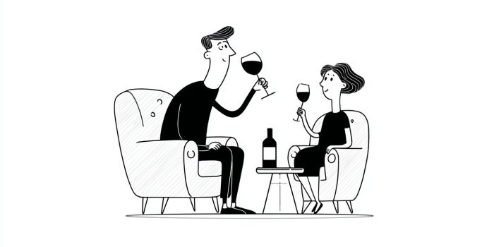 AI提示词_一幅黑白矢量插图，描绘一个坐在俱乐部椅上品酒的人物，旁边有另一人_chatgpt会员收费标准缩略图