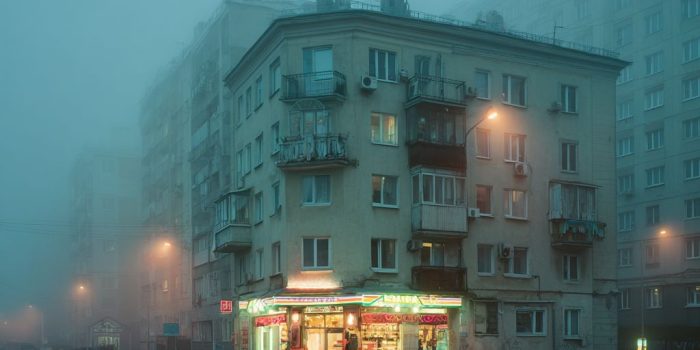 ChatGPT_AI提示词_东欧雾中的小商店与公寓楼_gpt会员代充缩略图