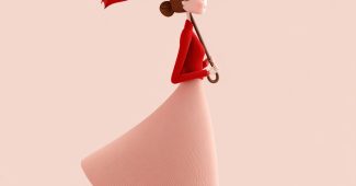 ChatGPT提示词_一幅可爱的3D动画风格插图，展示了一位手持红伞、穿着红色上衣和粉色长裙的女性_chatgpt中文版免费使用缩略图